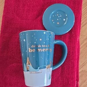 DavidsTea Drink Tea & Be Merry Winter Mug W LID